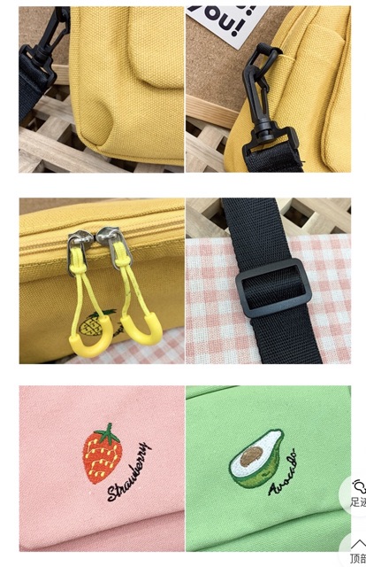 Túi chéo mini vải bố thêu hoa quả cực xinh