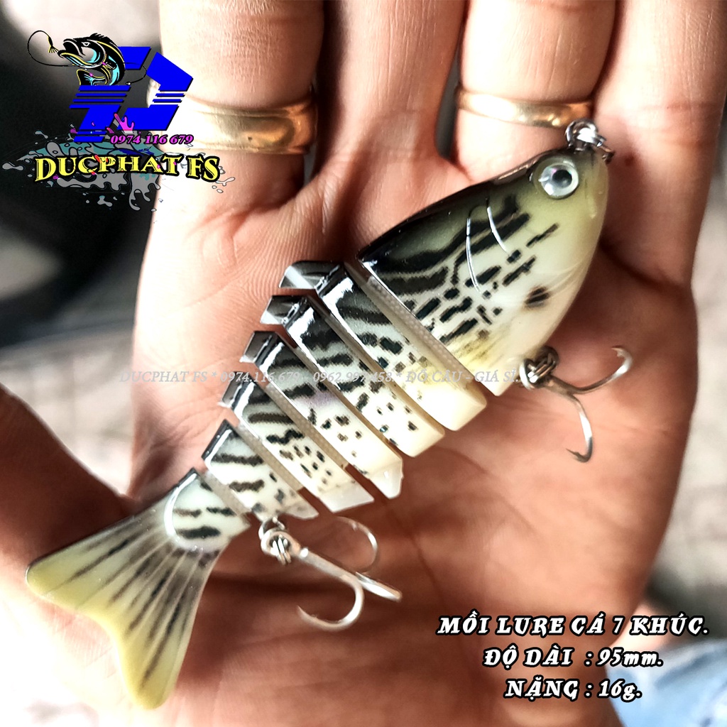 Mồi câu cá, câu lure 7 khúc câu cá lóc, cá bass, cá chẽm, nhồng - Mồi lure câu cá cực nhạy ( 16g / 9.5cm )