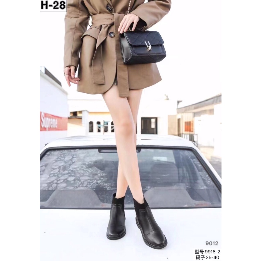 Giày bốt thời trang nữ QC ❤️FREESHIP❤️ Boots thấp cổ len co giãn da mềm mũi tròn đế 3cm S9012 - 5118C