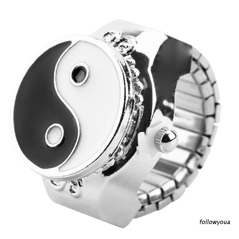 Nhẫn đeo ngón tay hình đồng hồ bằng thép thời trang sáng tạo độc đáo cho nữ
