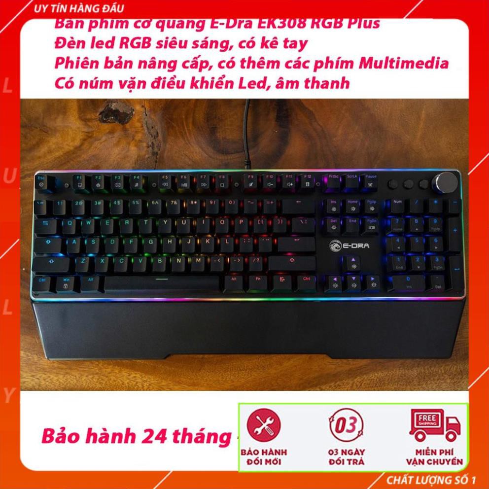 Bàn phím cơ quang E-Dra EK308 RGB Plus (USB/Optical switch/Đen) - Phiên bản nâng cấp, có thêm các phím Multimedia