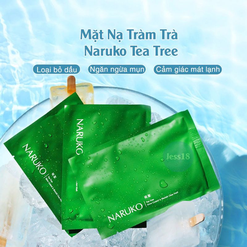 [ Bản Đài] 1 Miếng mặt nạ Naruko tràm trà Tea Tree, kiểm soát dầu, giảm mụn và thâm cấp tốc, dùng cho nam và nữ- Jess18