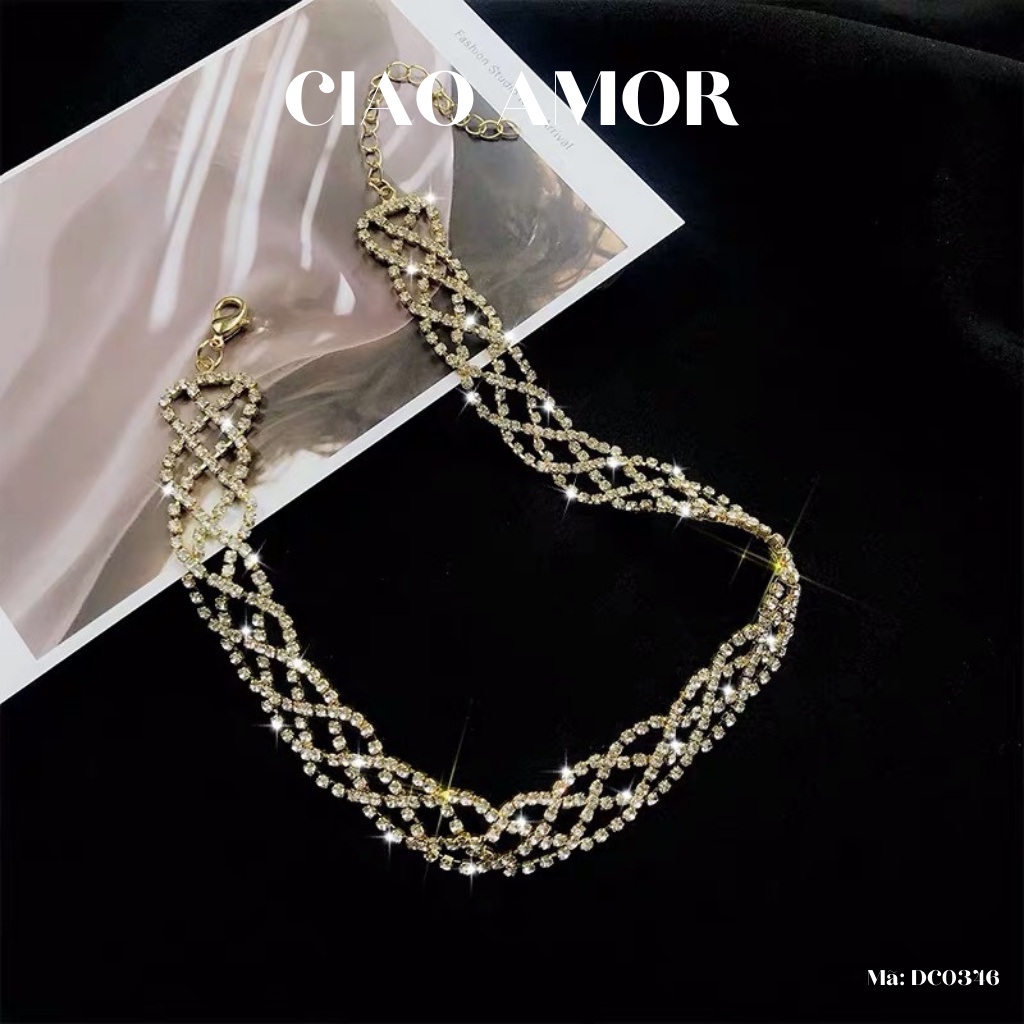 Choker, Chocker, Dây chuyền nữ đính đá lấp lánh dự tiệc đan chéo Trang sức Ciao Amor - DC0346
