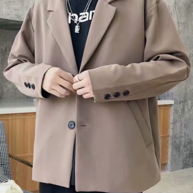 Áo khoác blazer màu trơn kiểu Hàn thanh lịch dễ phối đồ cho nam