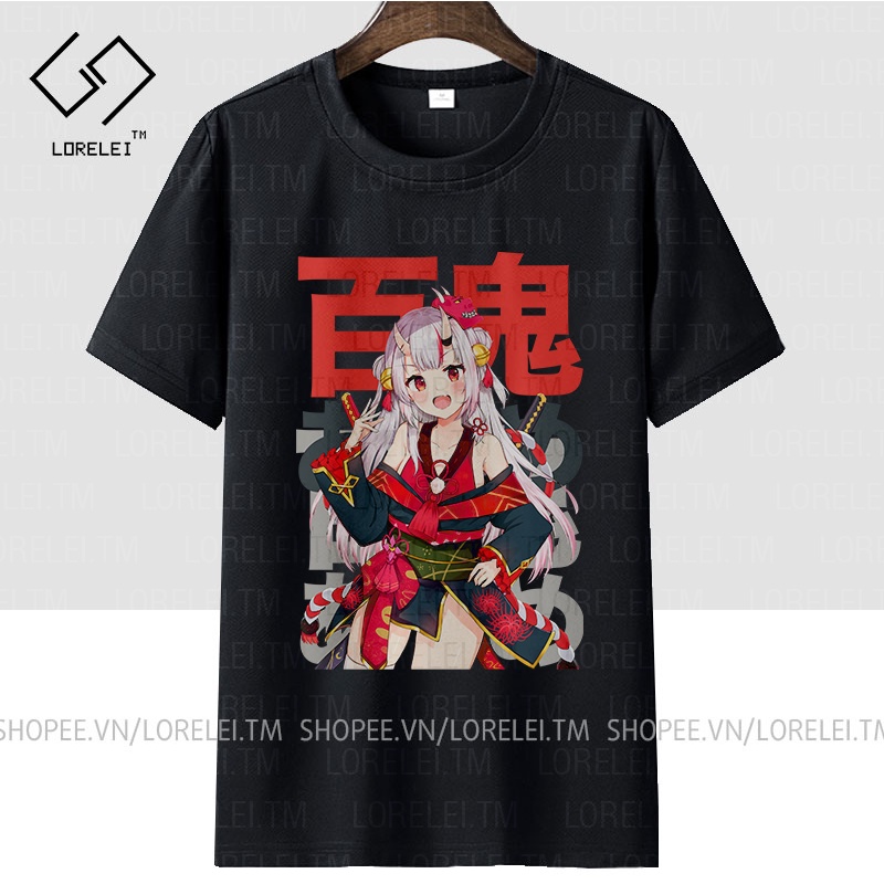 Áo thun Hololive Nakiri Ayame (Black/White) ngắn tay