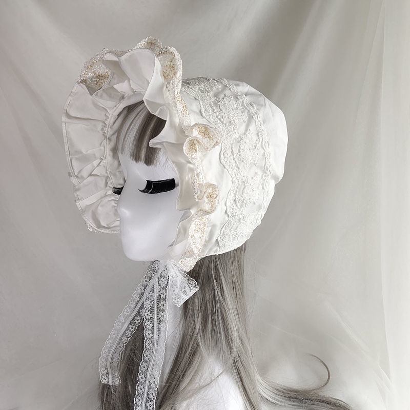 Mũ Trùm Đầu Phối Ren Viền cotton Phong Cách lolita Dành Cho Bé Gái Làm Đạo Cụ Chụp Ảnh