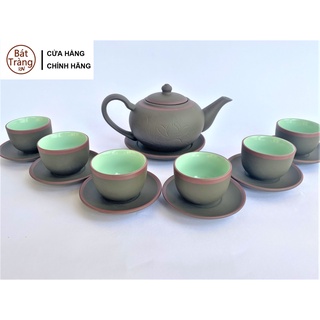 Ấm chén trà tử sa bát tràng Tống Sen xanh lòng xanh