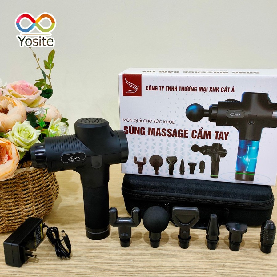 Súng massage trị liệu chính hãng EM009 mát xa 30 chế độ rung, sử dụng liên tục 6-8h tặng kèm 6 đầu massage
