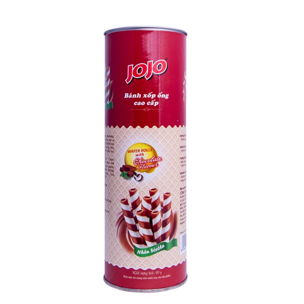 BÁNH XỐP ỐNG JOJO NHÂN SÔ CÔ LA LON 90G