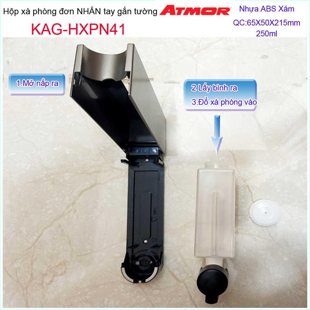 Hộp nhấn xà phòng Atmor KAG-HXPN41-Xám, hộp đựng xà phòng 250ml Dark grey nhấn êm thiết kế đẹp siêu bền