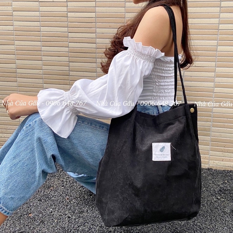 TÚI VẢI TOTE VẢI NHUNG STYLE HÀN QUỐC CÚC MIỆNG - VẢI 3 LỚP DÀY DẶN