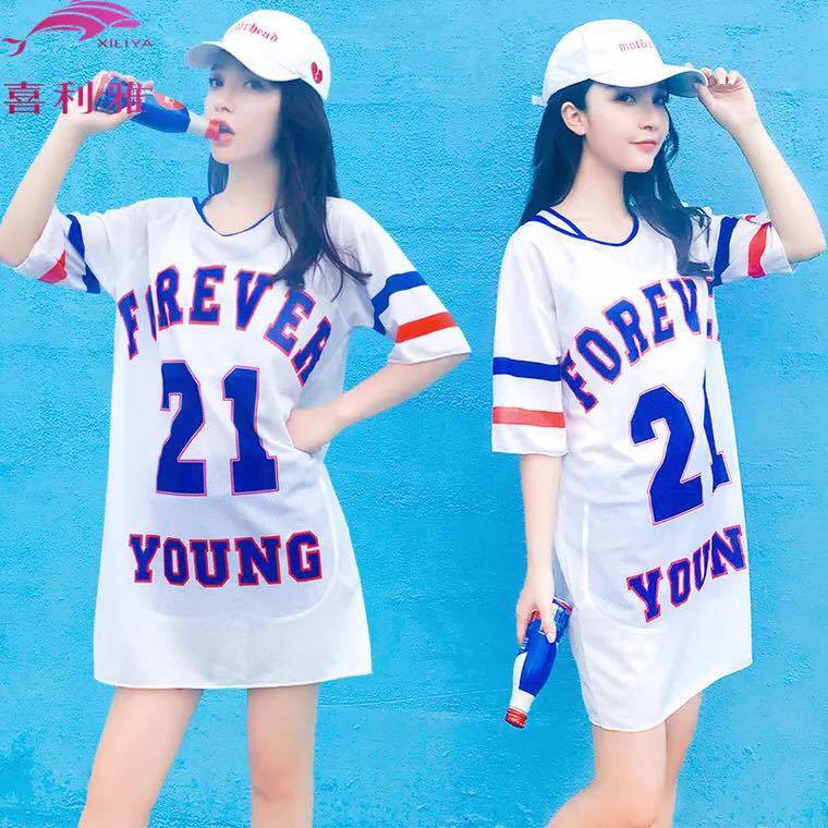 FREESHIP TỪ 99K_Bộ bơi nữ ba mảnh có áo lưới in chữ phong cách Hàn Quốc