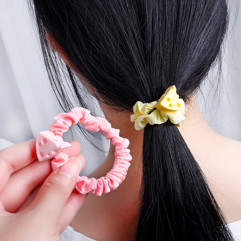 Dây Cột Tóc Cao Su Co Giãn Màu Trơn Hình Miếng Phô Mai Dễ Thương Cho Nữ