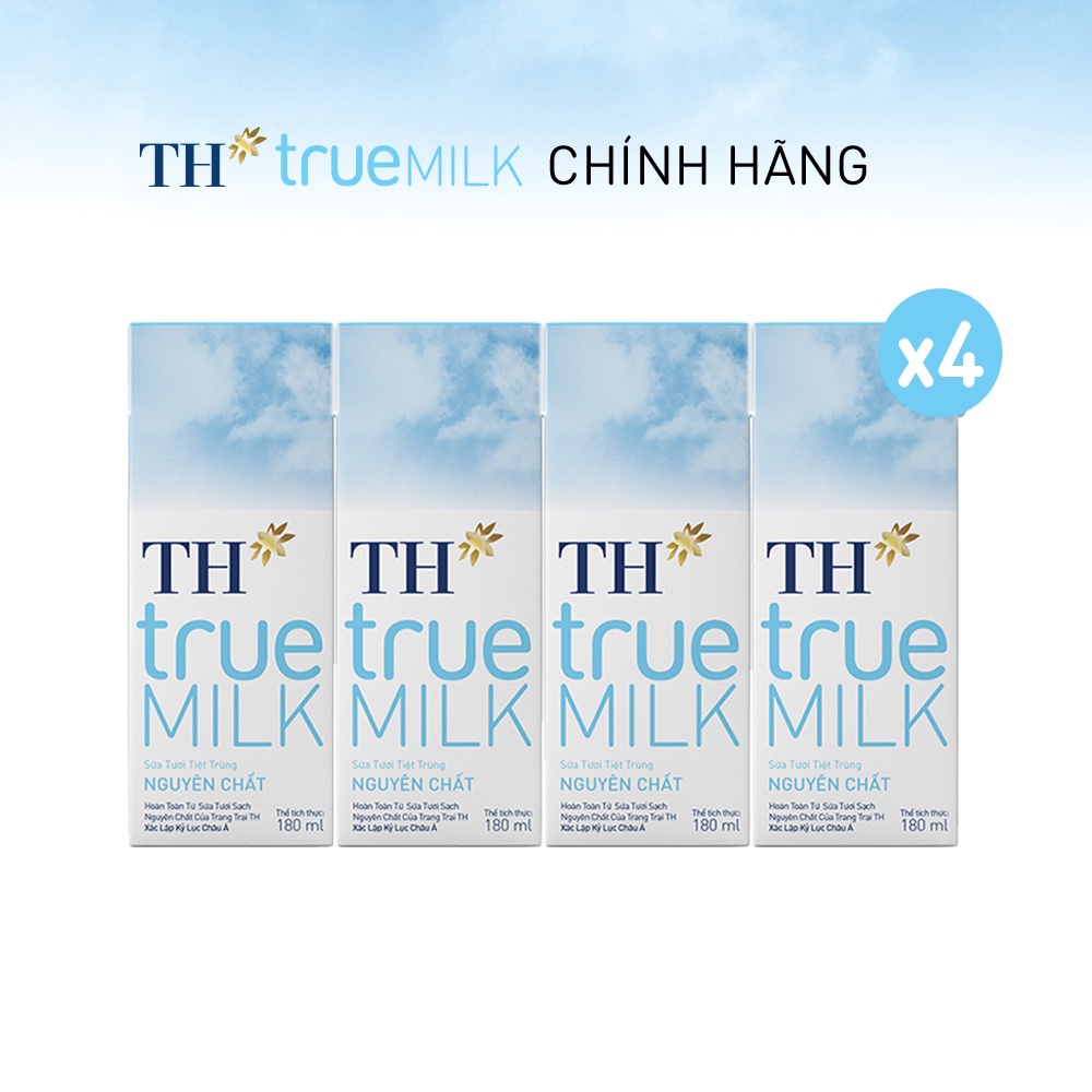 4 Lốc sữa tươi tiệt trùng nguyên chất TH True Milk 180ml (180ml x 4 hộp)