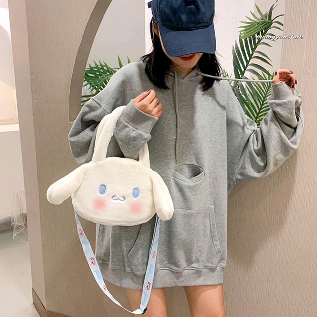 HY/ Túi đeo chéo hình thỏ hoạt hình dễ thương bằng chất liệu lông nhung xinh xắn cho nữ
