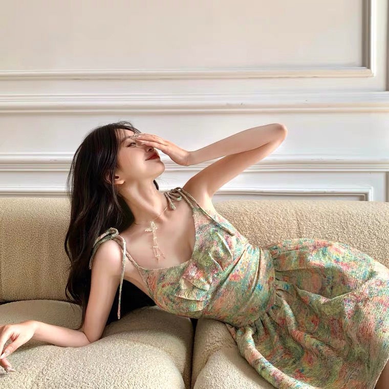 Đầm Ngắn Cổ Chữ V In Họa Tiết Hoa Phong Cách Pháp Cổ Điển Thời Trang Cho Nữ