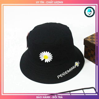Mũ Bucket Đen Hoa Cúc 2 lớp vải Kaki / nón tai bèo / mu tai beo den / vành / non vanh / xô / xo