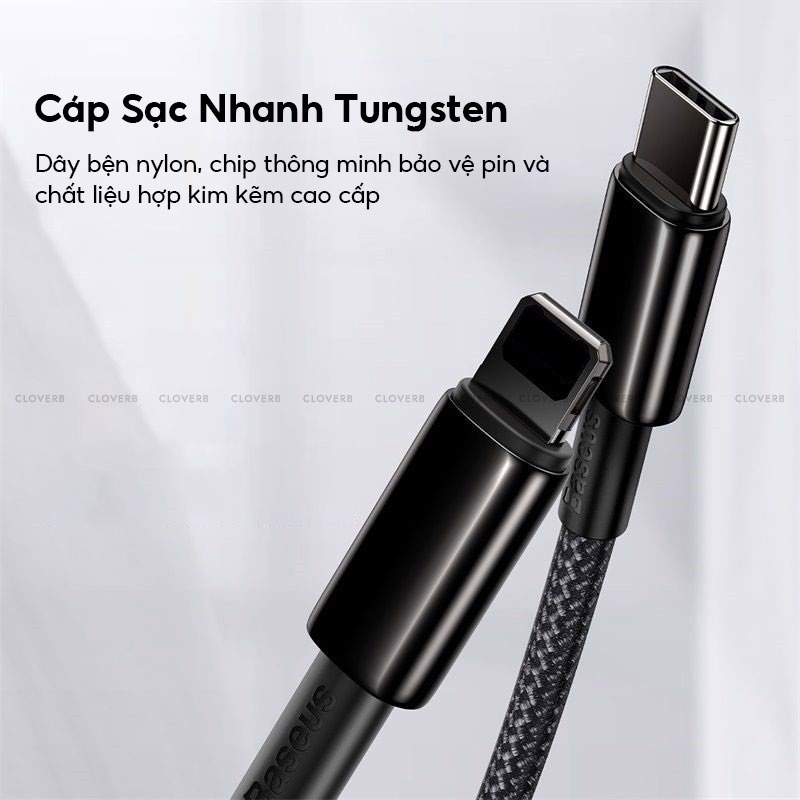 Dây Sạc Nhanh 20w Pd Baseus Tungsten Gold Cloverb Dây Bện Nylon Độ Dài 1m 2m Cho Ip13 Pro Max 12 Pro Max 11 Pro Max