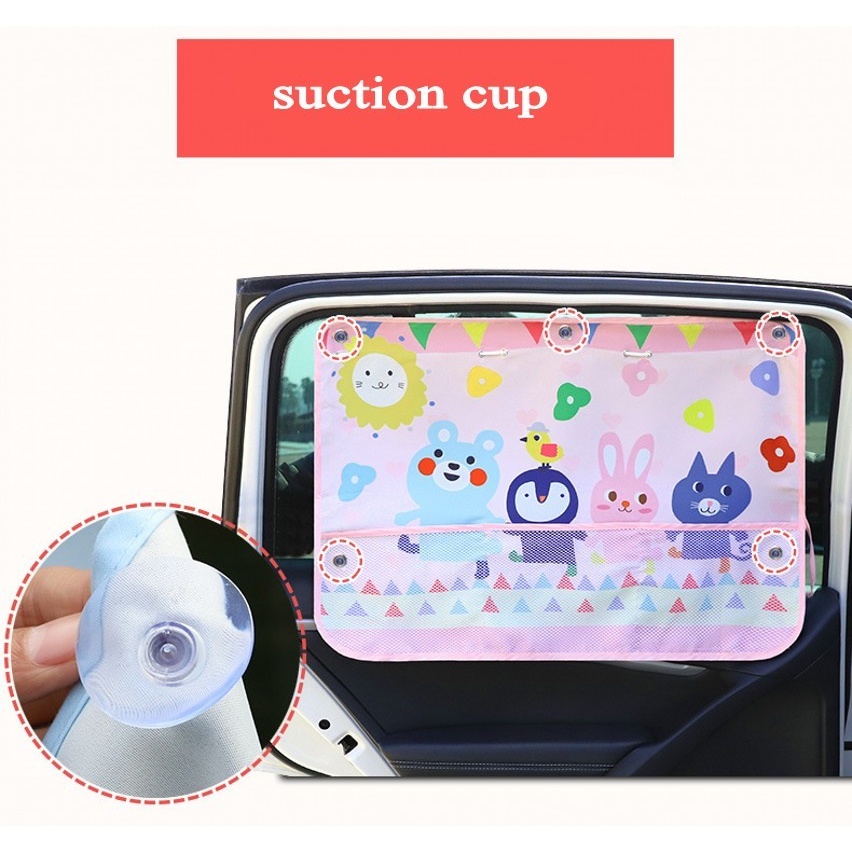 Tấm Che Nắng Gắn Cửa Sổ Xe Hơi Tùy Chỉnh Họa Tiết Hoạt Hình Dễ Thương Kèm Lưới Chống Nắng Tiện Dụng Cho Bé
