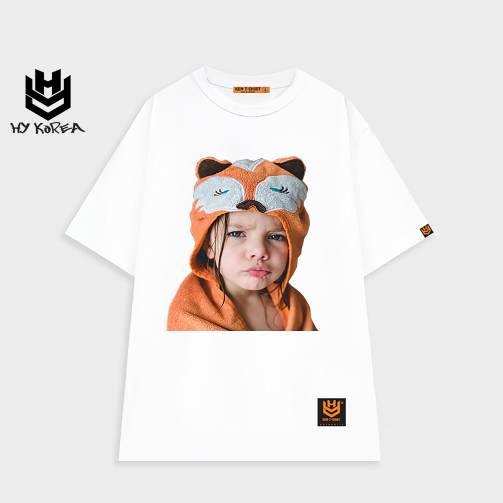 Áo phông nữ tay lỡ HY KOREA unisex form rộng in hình Em bé Nhăn mặt 400