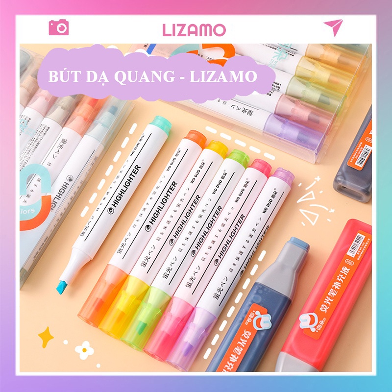 Bút dạ quang 6 màu highlight pastel LIZAMO, bút đánh dấu nhớ dòng cute nhiều màu marker B43