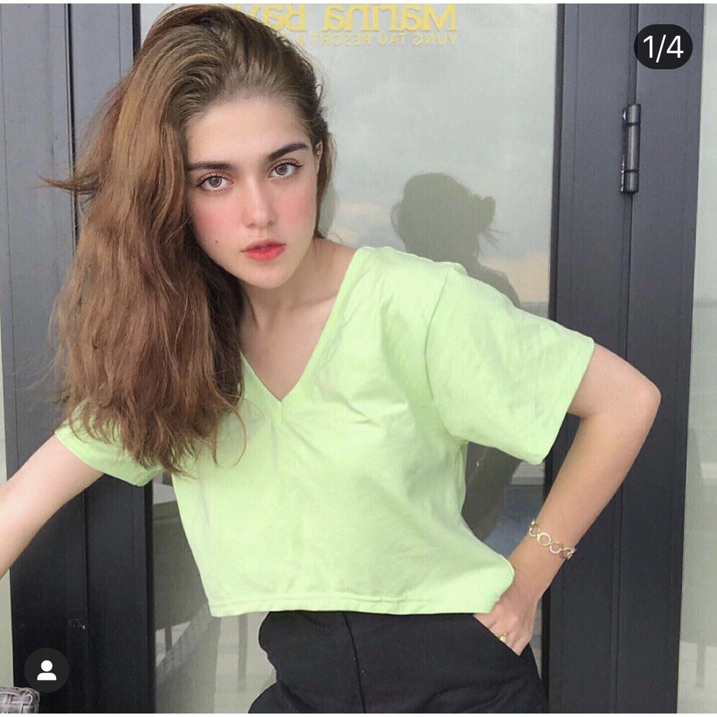 Áo croptop trơn cổ tim thun mềm mát