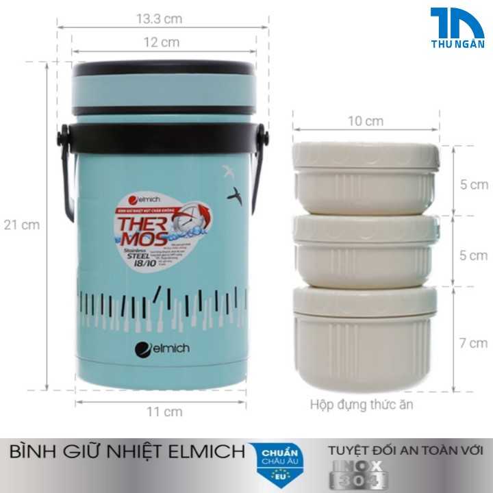 Hộp cơm giữ nhiệt Inox 304 nhập khẩu CH Séc 1500ml Elmich EL7284 Bảo hành 12 tháng