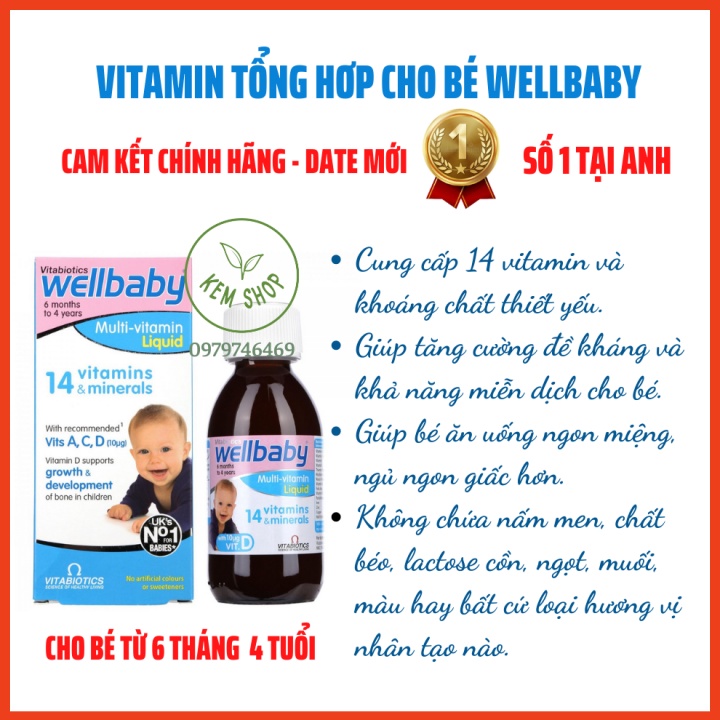 Wellbaby Multivitamin liquid  150 ml số 1 Anh quốc - Vitamin Tổng Hợp Cho Bé 6 tháng - 4 tuổi
