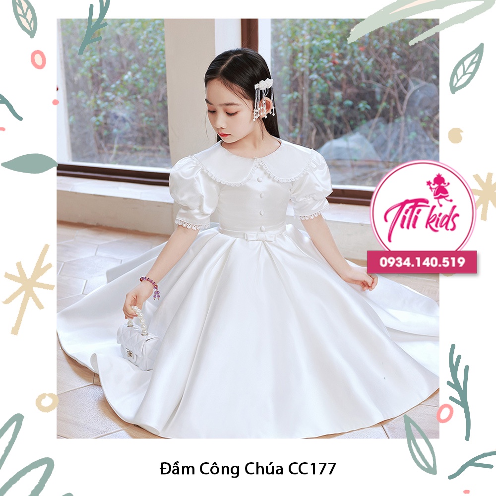 Váy Đầm Công Chúa Bé Gái Trắng Phi Tiểu Thư Cao Cấp CC177