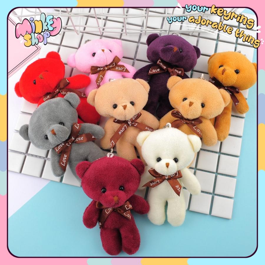Móc khóa gấu bông đeo nơ dễ thương cute với nhiều màu phụ kiện túi xách 02MKG -Minkey