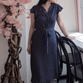 Đầm tay cánh tiên chấm bi thắt nơ eo