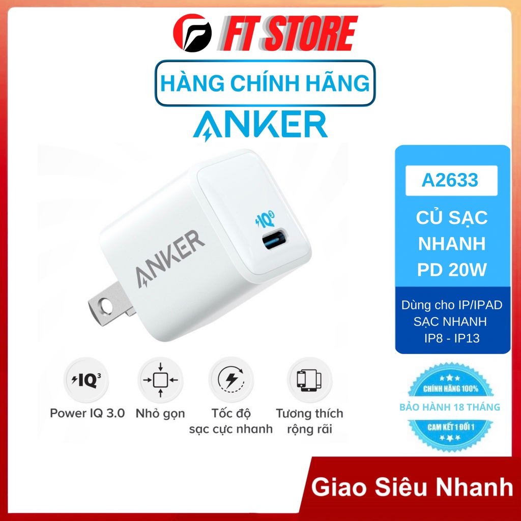 [GIAO HỎA TỐC] Củ Sạc Nhanh Anker PowerPort III Nano 20W-A2633