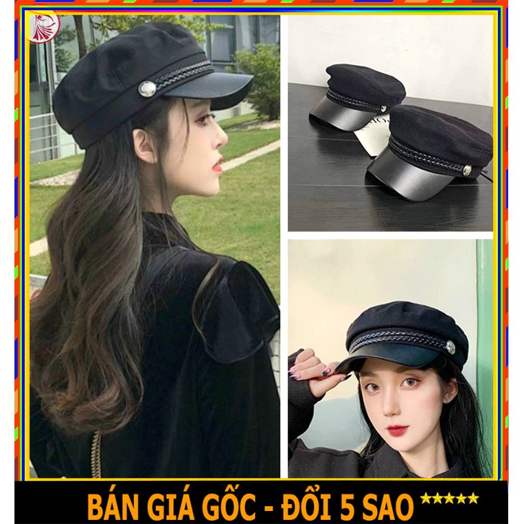 ❤️ SIÊU HÓT - DU LỊCH ❤️ Mũ Beret Nồi Nữ Kiểu Dáng Hàn Quốc - Nón lưỡi chai mỏ da cực ngầu phối dây thừng đen chất nỉ
