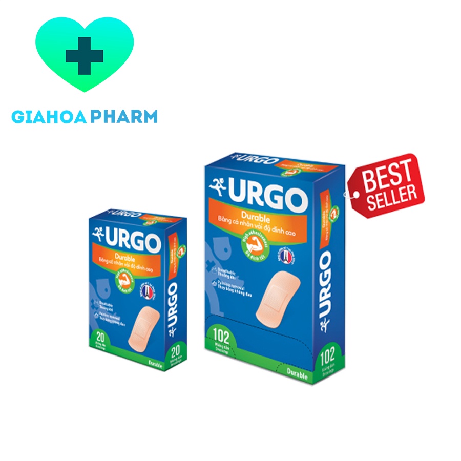 Băng cá nhân vải độ dính cao Urgo Durable - Nền vải co giãn, keo dán chắc chắn, thông thoáng, thương hiệu Pháp