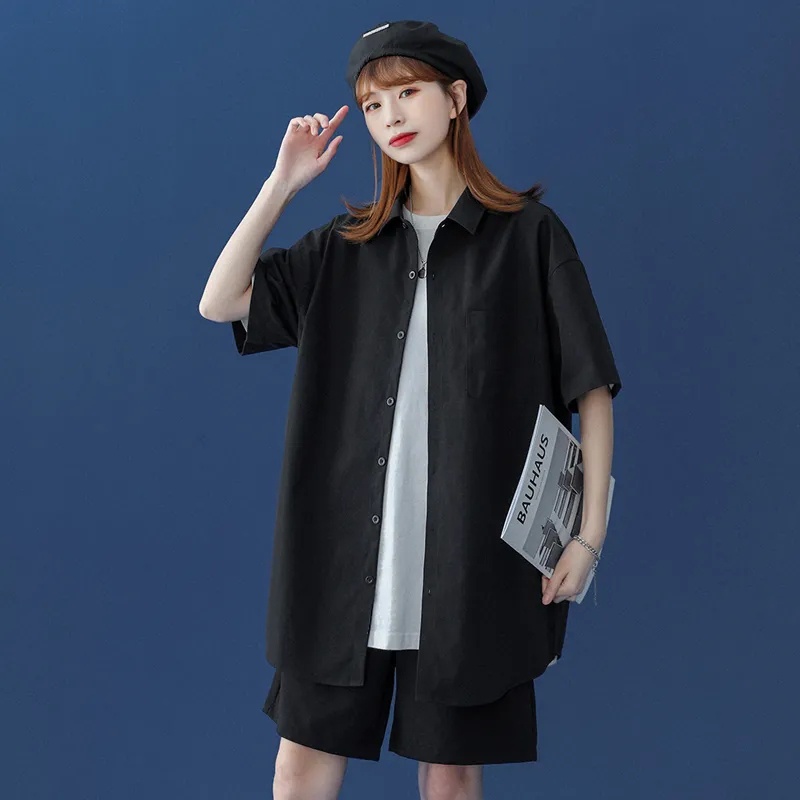 NRVP Áo sơ mi tay ngắn dáng rộng thời trang Hàn Quốc 2022 dành cho nữ