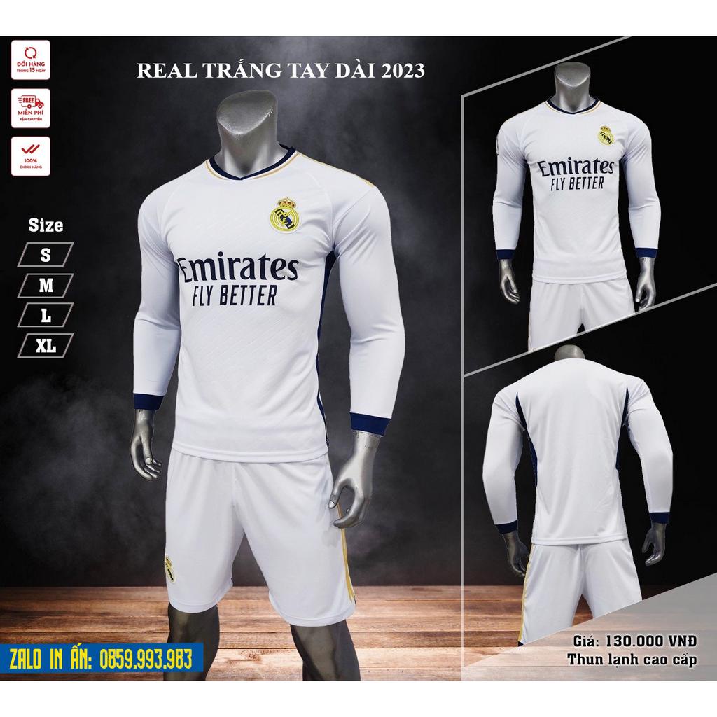 Bộ Quần Áo Bóng Đá Tay Dài Real Logo Thêu Chất thun lạnh cao cấp mẫu mới nhất 2023  A9