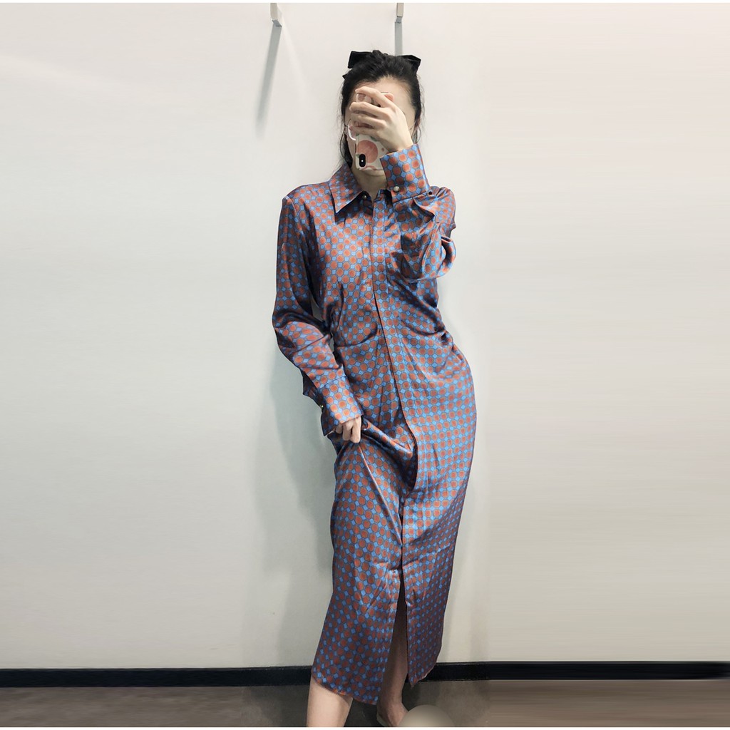 Đầm Zara chemise họa tiết ô lụa siêu sang đẹp DO4SMG52N10