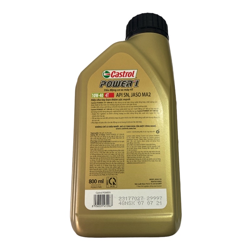 DẦU NHỚT CASTROL POWER 1 XE SỐ 800ML 10w40 4t ( mẫu mới)