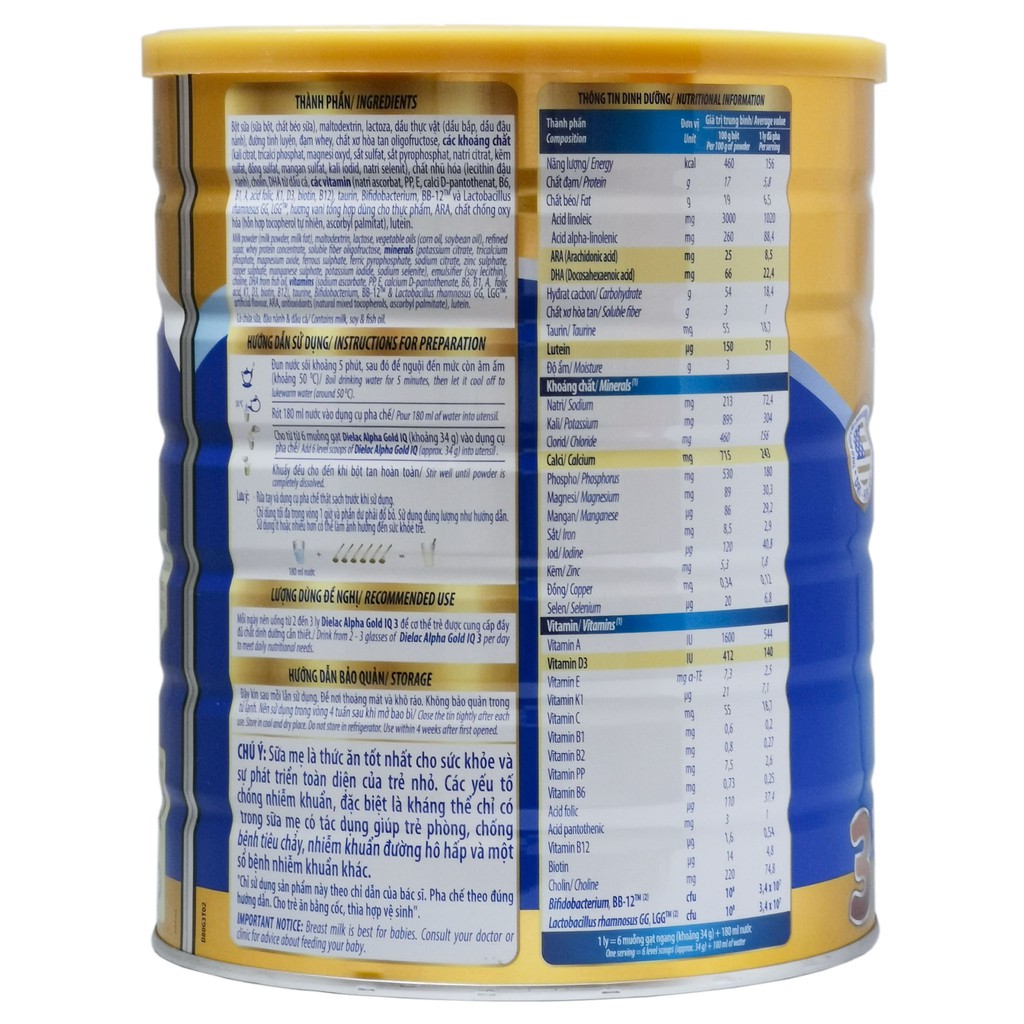 SỮA BỘT  VINAMILK DIELAC ALPHA GOLD COMPLET IQ SỮA NON 3/4  HỘP 1.4KG