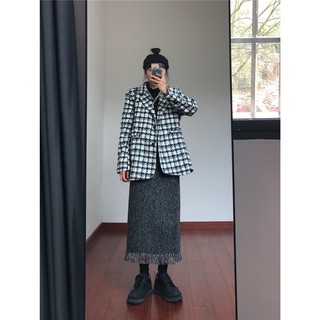 Áo khoác dạ vest caro lông mịn
