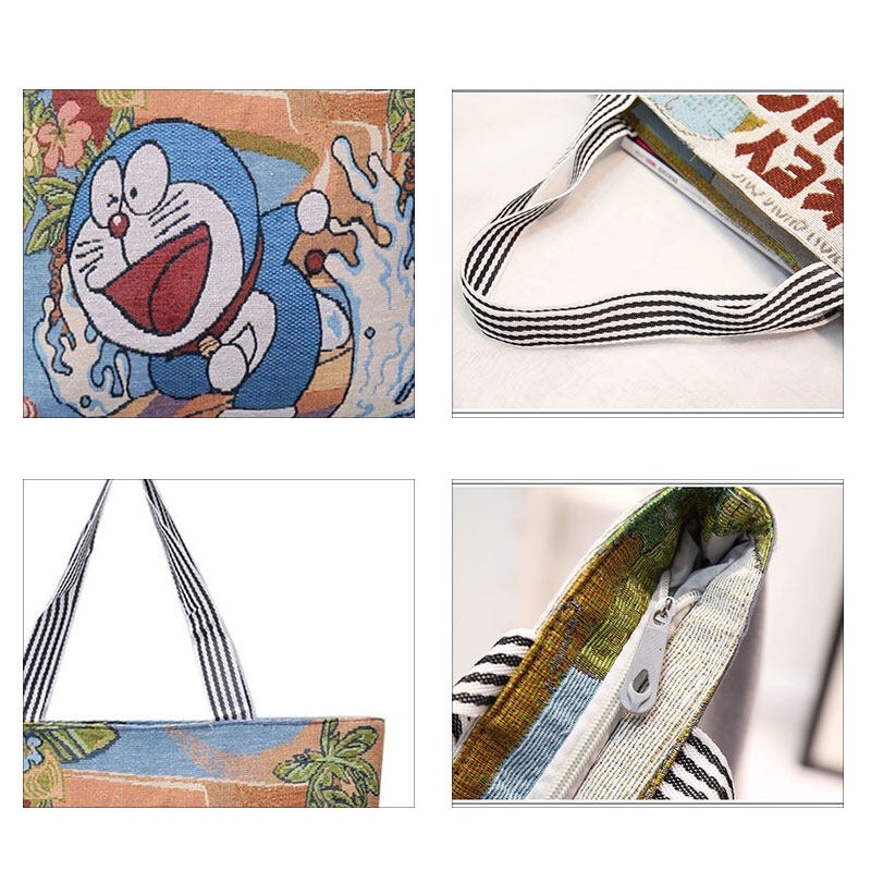 Menas Túi tote Đeo Vai Vải canvas Cỡ Lớn In Hoạt Hình Dễ Thương Cho Học Sinh
