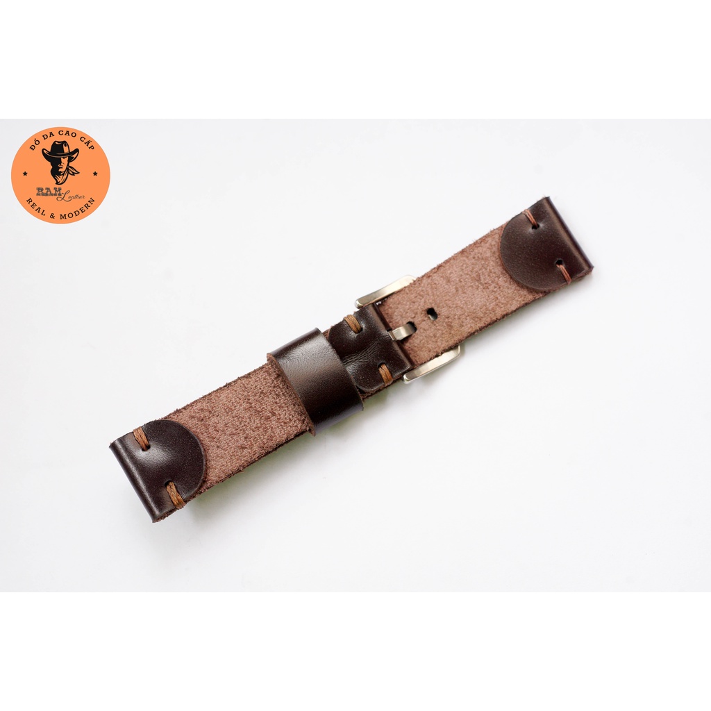 Dây đồng hồ da bò màu nâu bóng - RAM Leather V3 Bền Đẹp