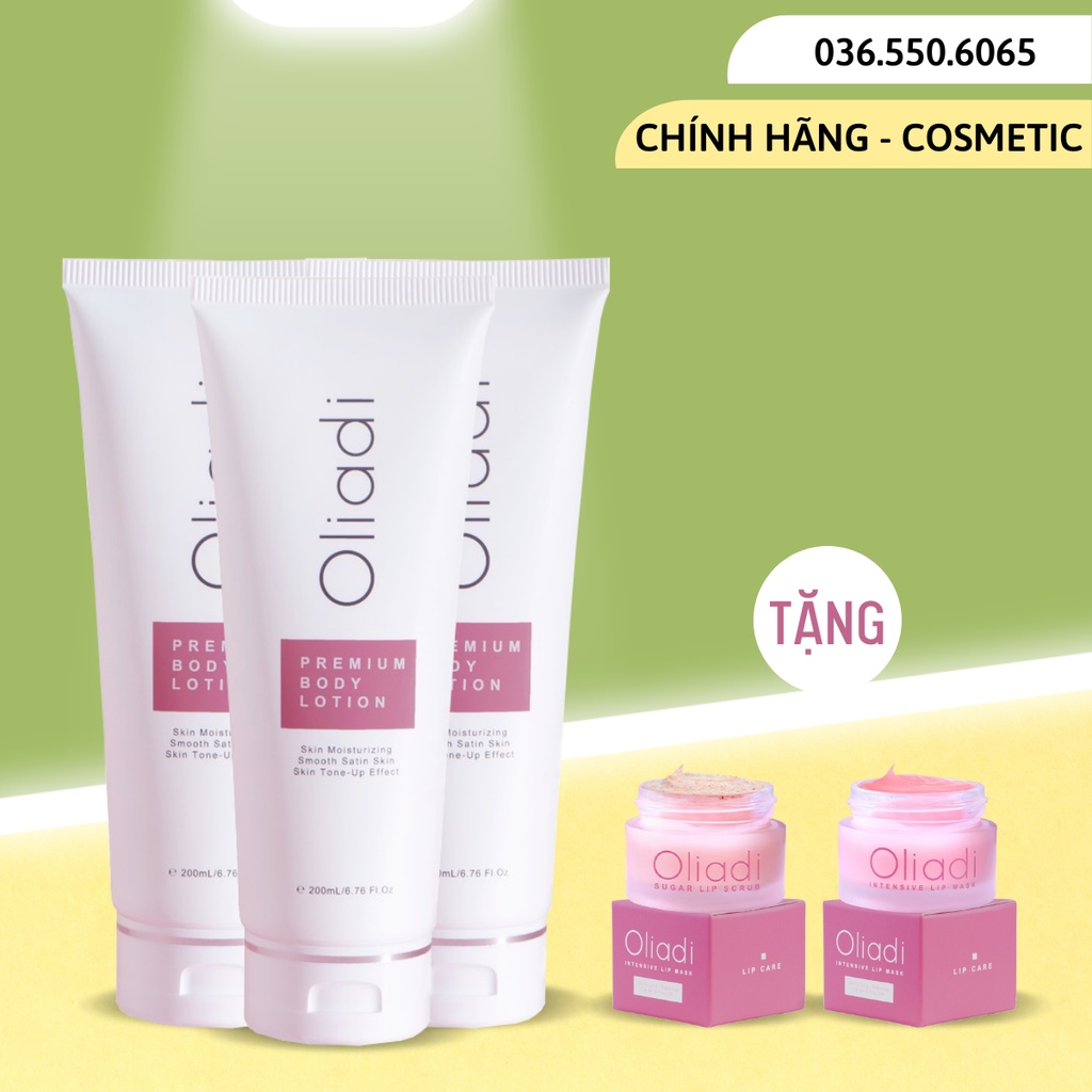 COMBO 3 Kem Body Oliadi Dưỡng Trắng Toàn Thân 200ml Chính Hãng - Tặng Ủ Môi Tẩy Tế Bào Chết Môi Tắm Trắng