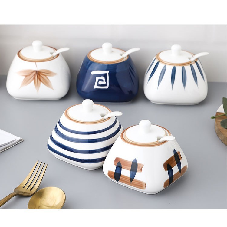Hũ Đựng Gia Vị Bằng Sứ Kèm Muỗng Decor Phòng Bếp Nhà Bạn Cực Xinh Xắn