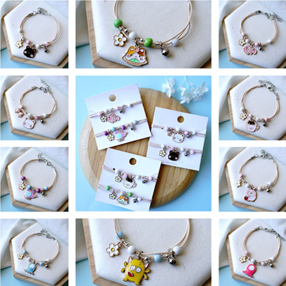 Vòng đeo tay chuỗi hạt gốm mặt hình mèo/gấu/cá hoạt hình có thể điều chỉnh cho cặp đôi bạn thân