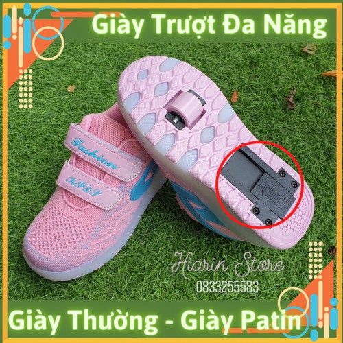 Giày Trượt Đa Năng Màu Hồng, Giày Có Bánh Xe Tháo Lắp Giấu Được Dành Cho Trẻ Em & Người Lớn