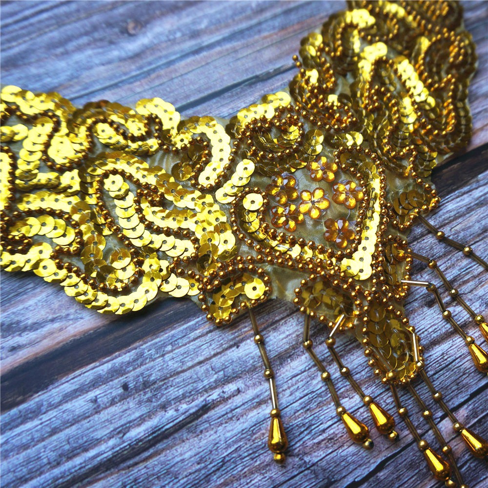 Miếng Vải Ren Thêu Hoa Đính Hạt Lấp Lánh Dùng May Váy Cưới diy