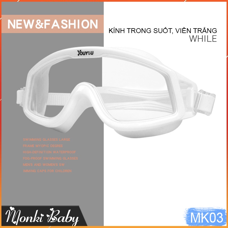 Kính bơi bản rộng, mắt kính lớn tăng tầm nhìn, antifog, chống vào nước và tia UV, dây silicone mềm có điều chỉnh | MK03