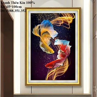 Tranh thêu chữ thập cá koi 80*150cm thêu kín MN0174 MN0175