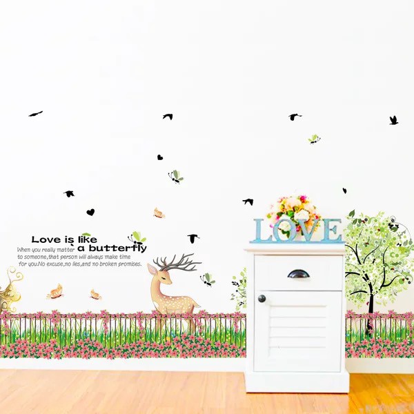 Decal trang trí chân hàng rào Nai Nhỏ kèm chữ xinh xắn